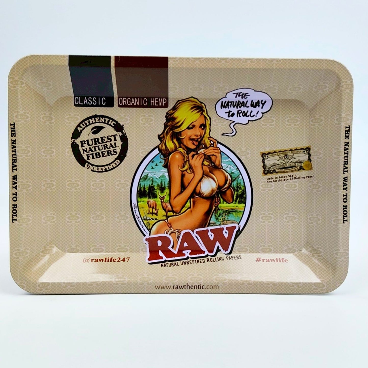 TRAY | RAW - BIKINI GIRL MINI METAL ROLLING TRAY SIZE : 12.5X18 CM