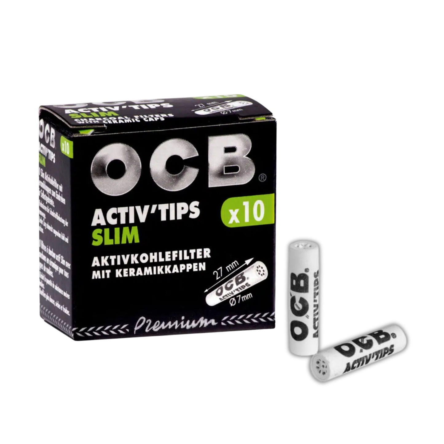 ROLLING PAPER | OCB ACTIV TIPS SLIM CHARCOAL FILTERS WITH CERAMIC CAPS PREMIUM