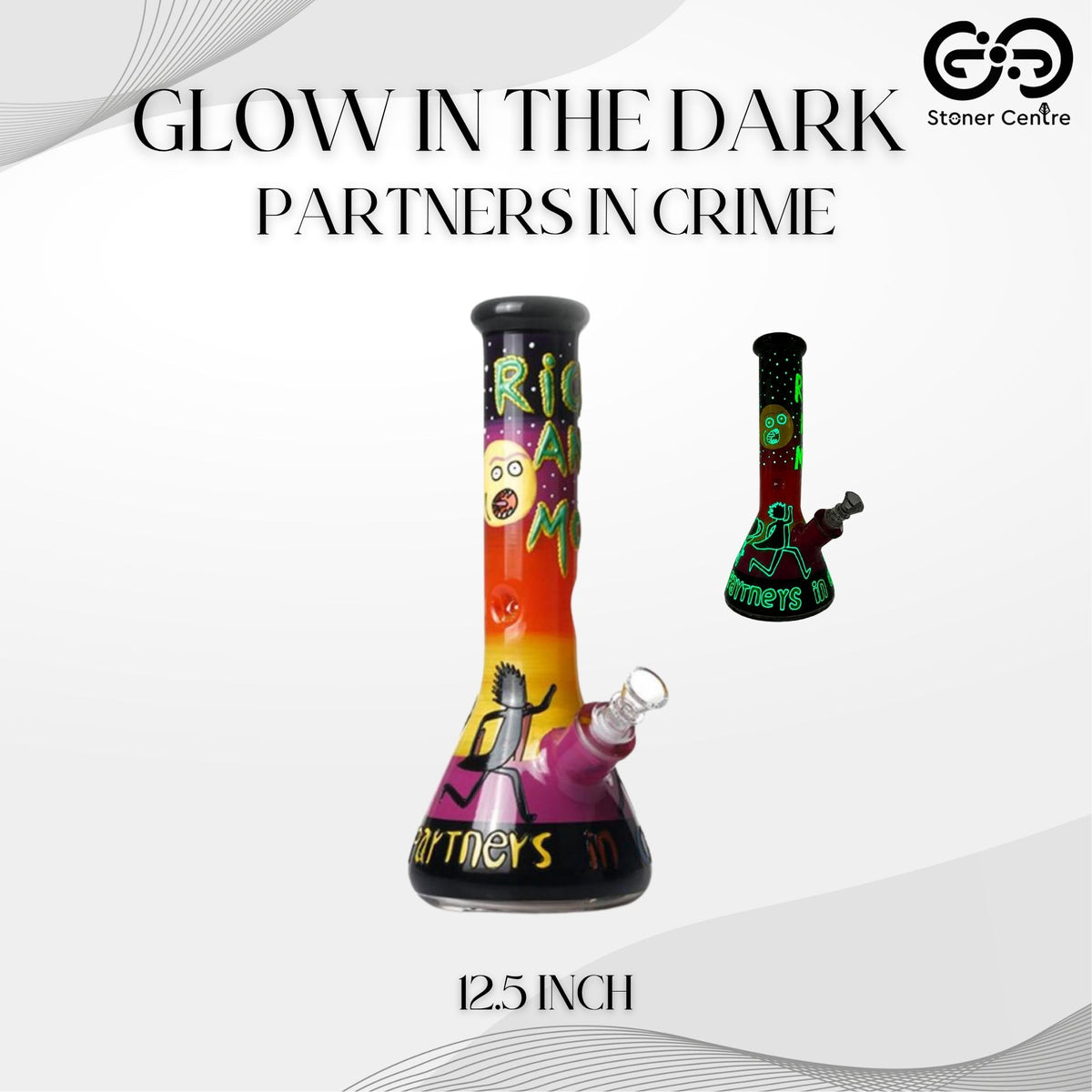 Glass Bong | GLOW IN THE DARK RICK AND MORTY PARTNER IN CRIMES 12.5 INCH