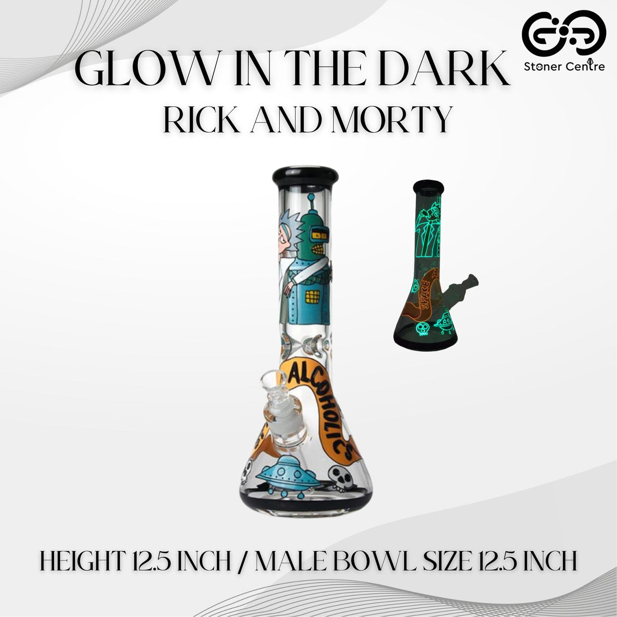 Glass Bong | 3D GLOW IN THE DARK RICK AND MORTY SPACE ACHOLIC 12.5 INCH