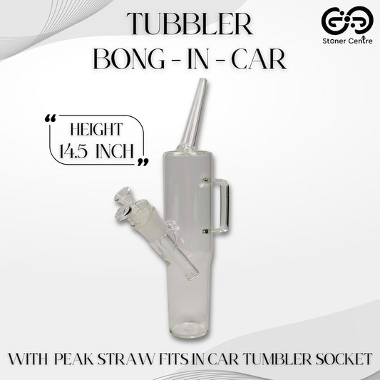 Glass Bong | TUBBLER BONG - IN - CAR WITH PEAK STRAW FITS IN CAR TUMBLER SOCKET 5 MM THICKNESS 14.5 INCH