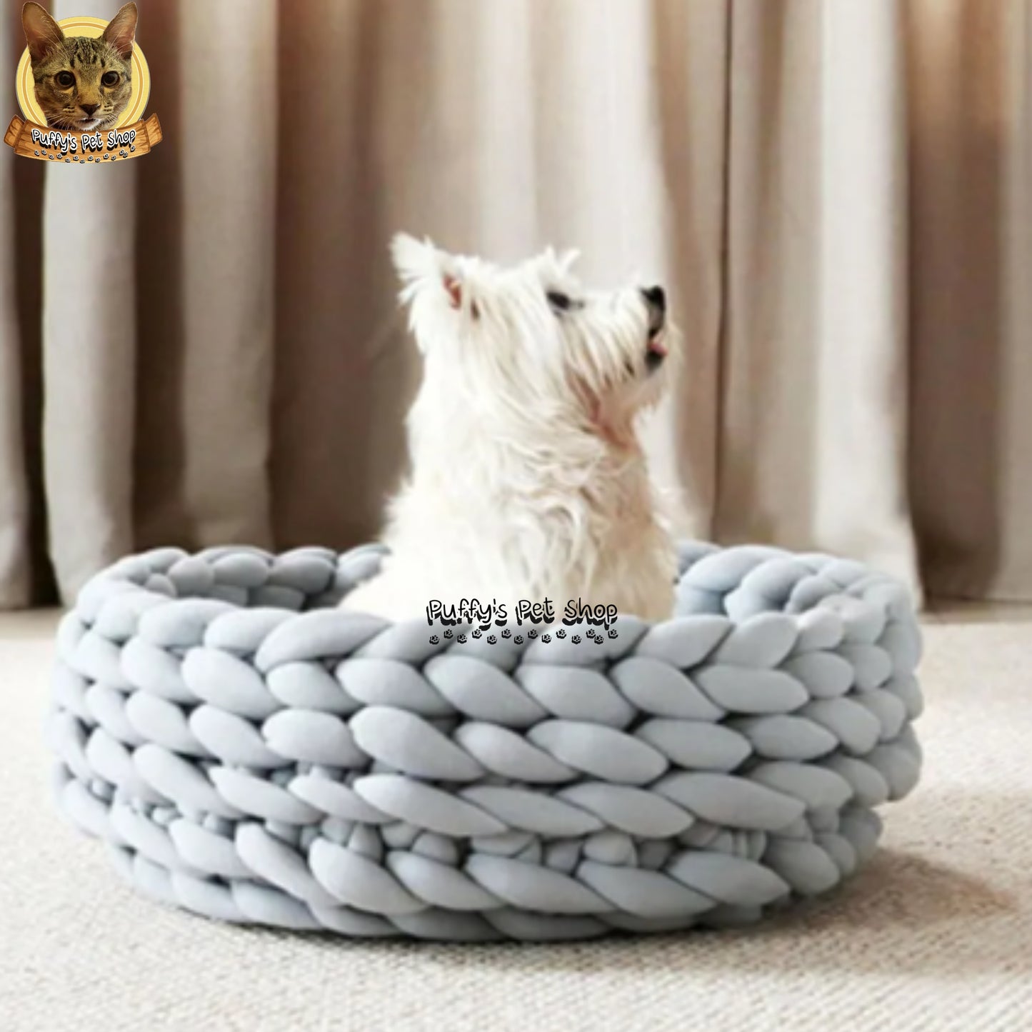 Puffy's Pet Shop | Knitted Cotton Basket Bed for Cats & Dogs ที่นอนสัตว์เลี้ยง น้องหมาและน้องแมว ทรงตะกร้า ผลิตจากผ้าฝ้ายถัก ขนาด 35 / 40 / 45 ซม.