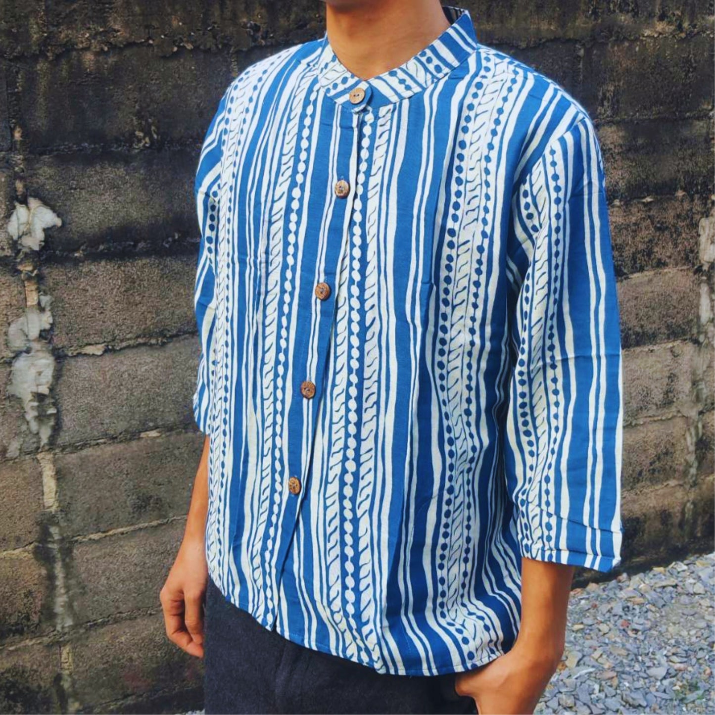 RAK MAE รักแม่ | COMFY HAWAIIAN COTTON ROBE STIRT - TRIBAL HAND DRAWN STRIPE