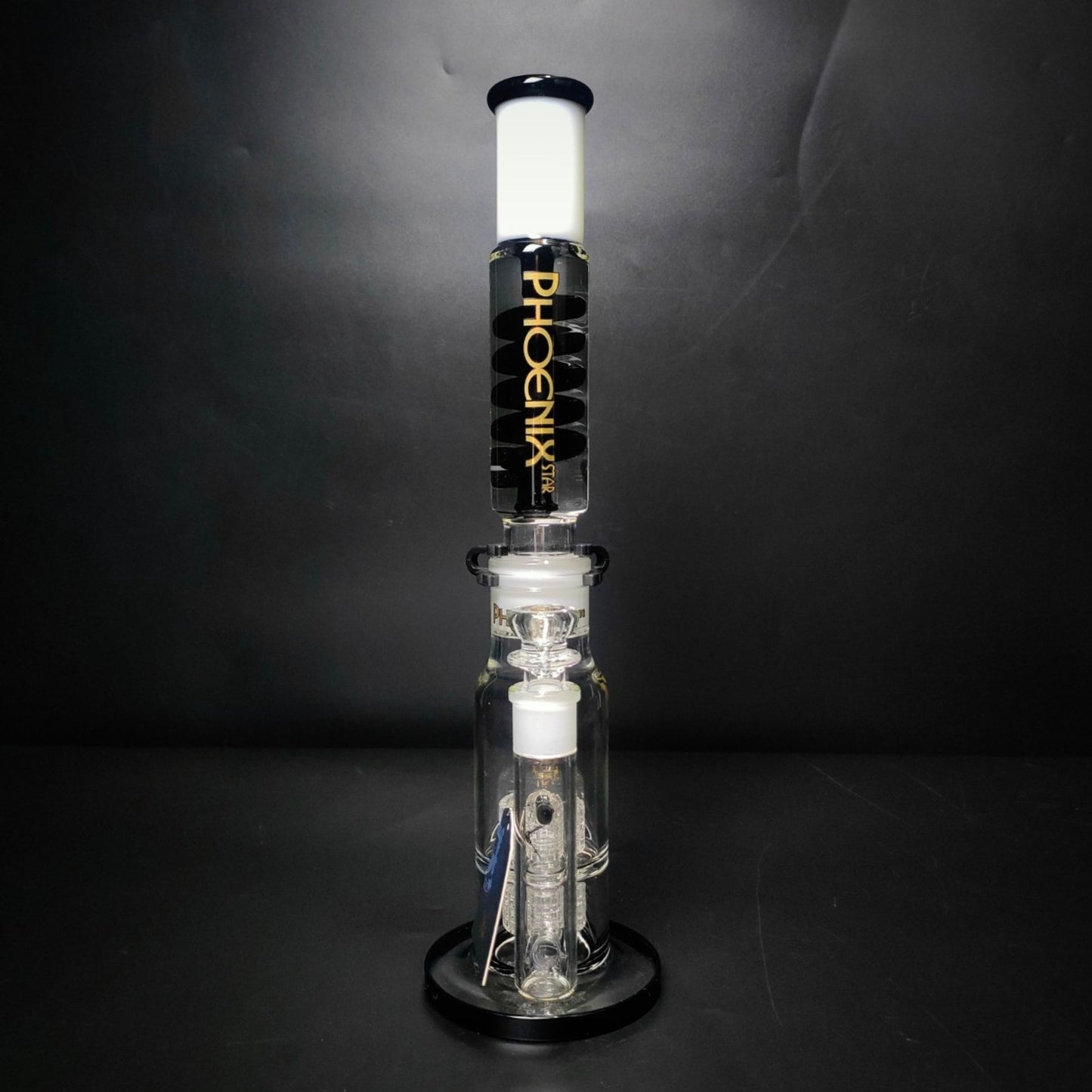 Glass Bong | PHOENIX LEGO STRAIGHT WITH DOUBLE MATRIX PERCOLATOR BLACK CLIP 15 INCH