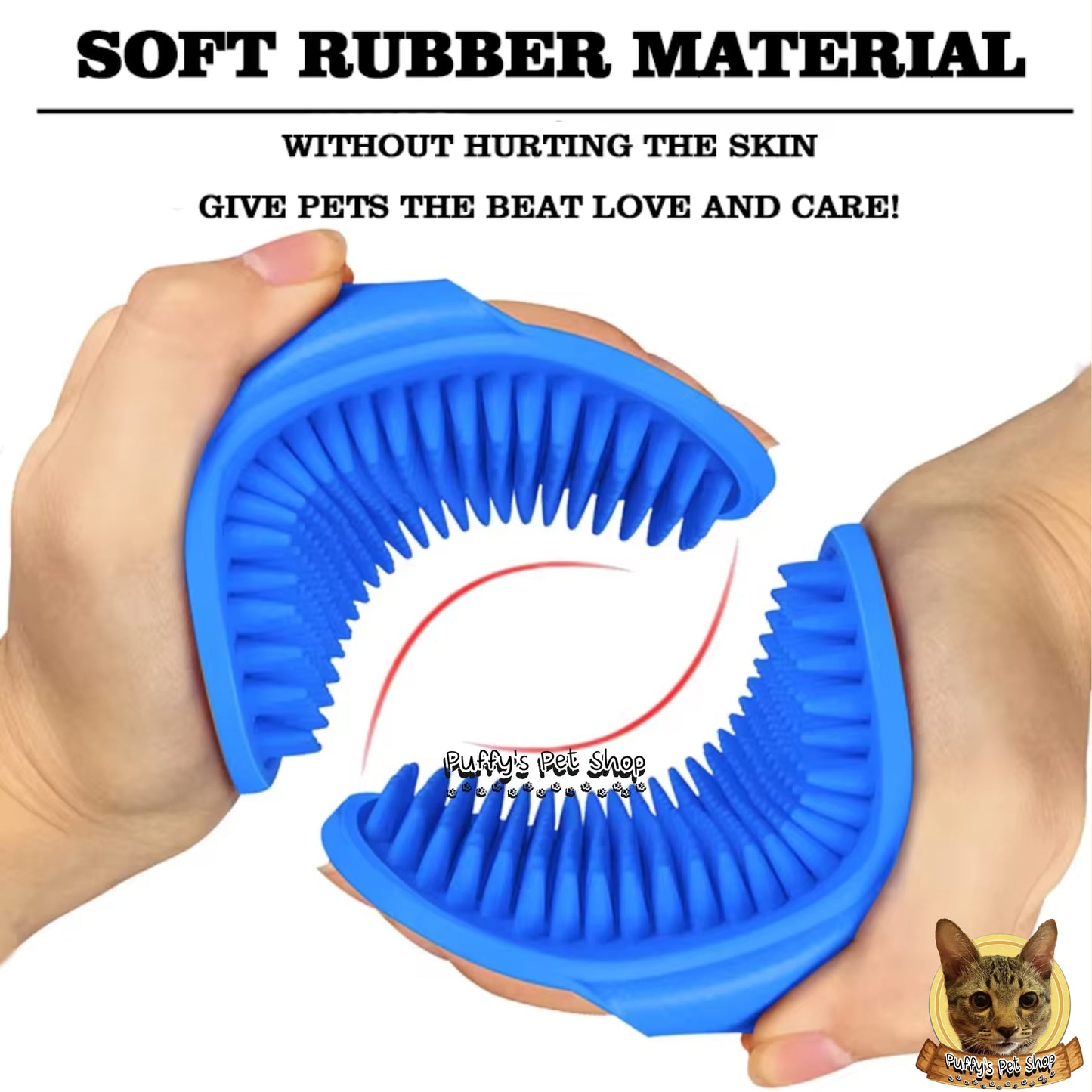 Puffy's Pet Shop | Pet Bath Brush แปรงยางอาบน้ำคุณภาพสูง สำหรับสุนัขและแมว  ขนาด 13 x 8 ซม.