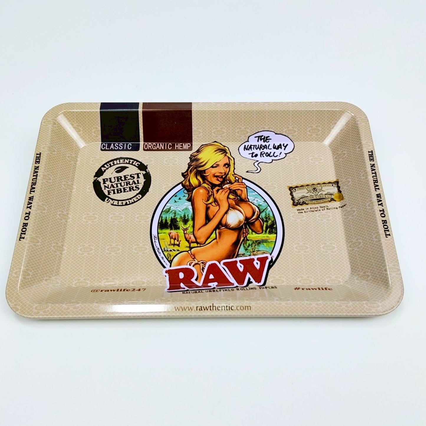 TRAY | RAW - BIKINI GIRL MINI METAL ROLLING TRAY SIZE : 12.5X18 CM
