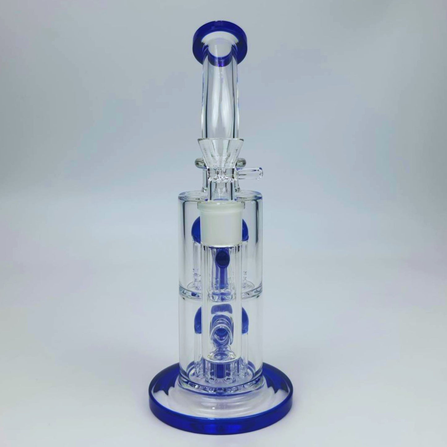 GLASS BONG | STRAIGHT GLASS RIG 10.5 INCH 18MM JOINT BUILT IN DOUBLE WATERFALL PERC - 16 ARM DIFFUSER THICKEN BASE AND COLOR TOP