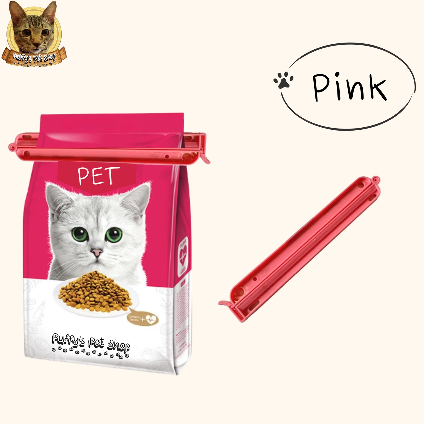 Puffy's Pet Shop | Pet food bag lock clip คลิปล็อคปากถุงอาหารสัตว์เลี้ยง ขนาด 4  × 26.4 ซม