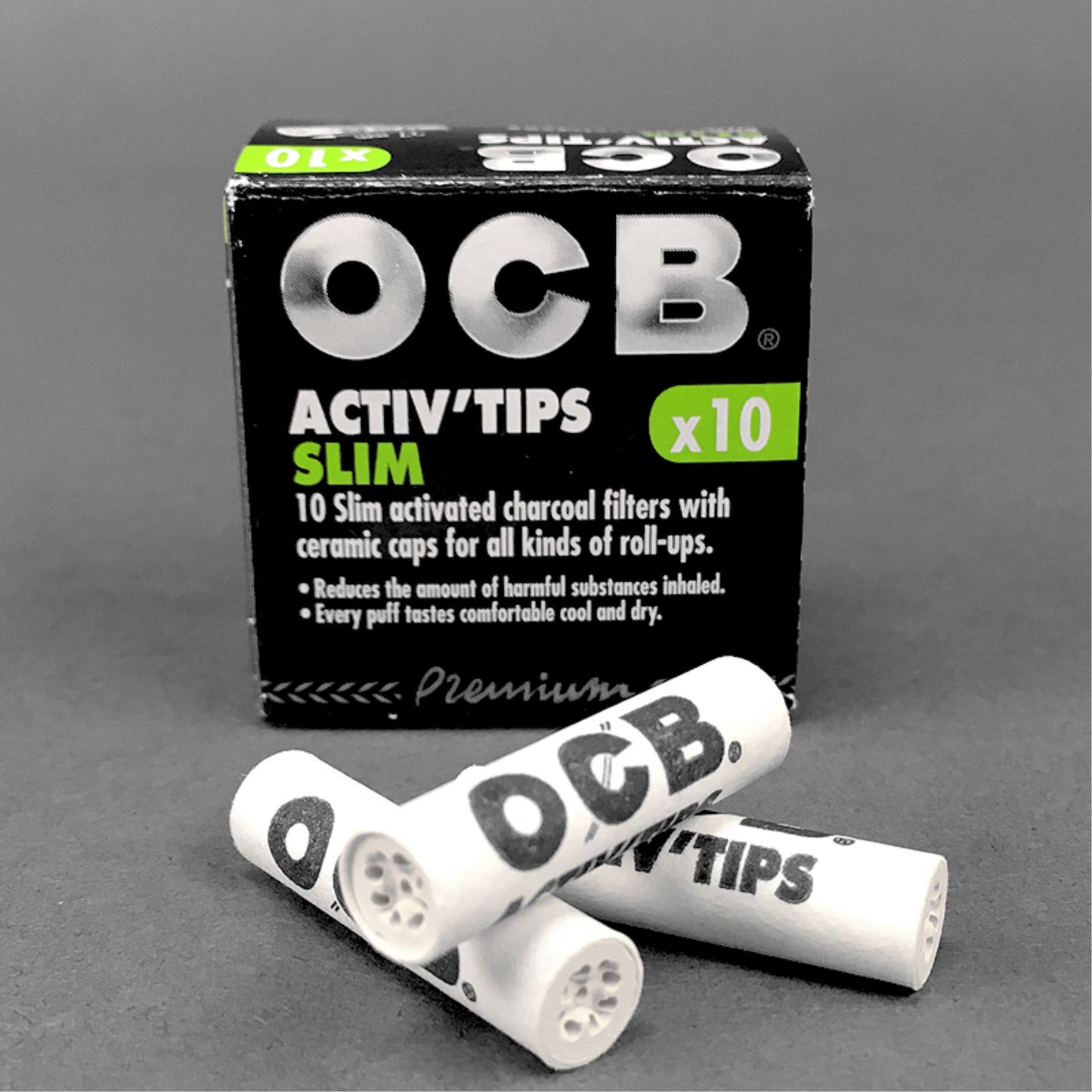 ROLLING PAPER | OCB ACTIV TIPS SLIM CHARCOAL FILTERS WITH CERAMIC CAPS PREMIUM