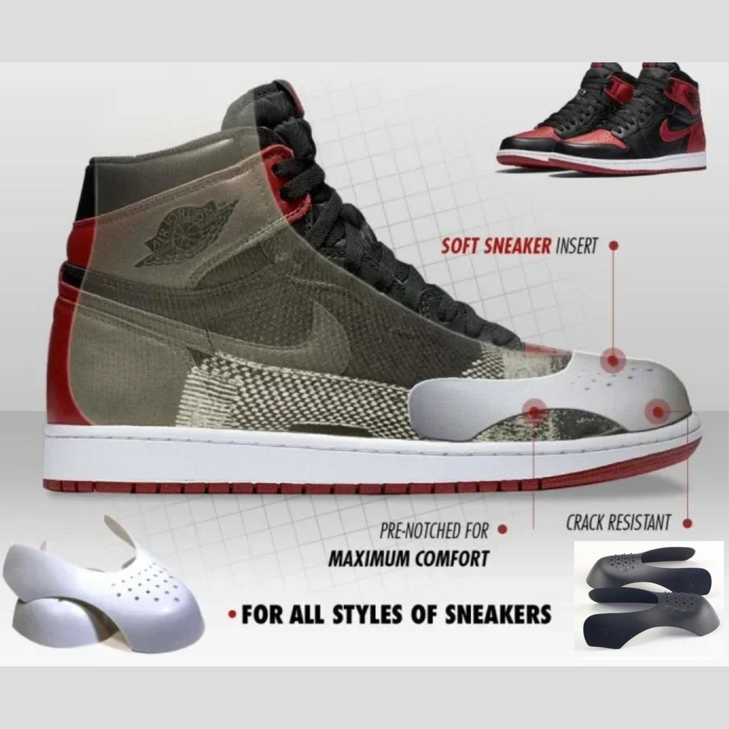 Sneaker Shield ที่กันรองเท้าเป็นรอย ที่กันรองเท้าย่น ใส่ในรองเท้าได้เลย Sneaker Guard สีขาว-สีดำ มีไซส์ผู้ชายและผู้หญิง