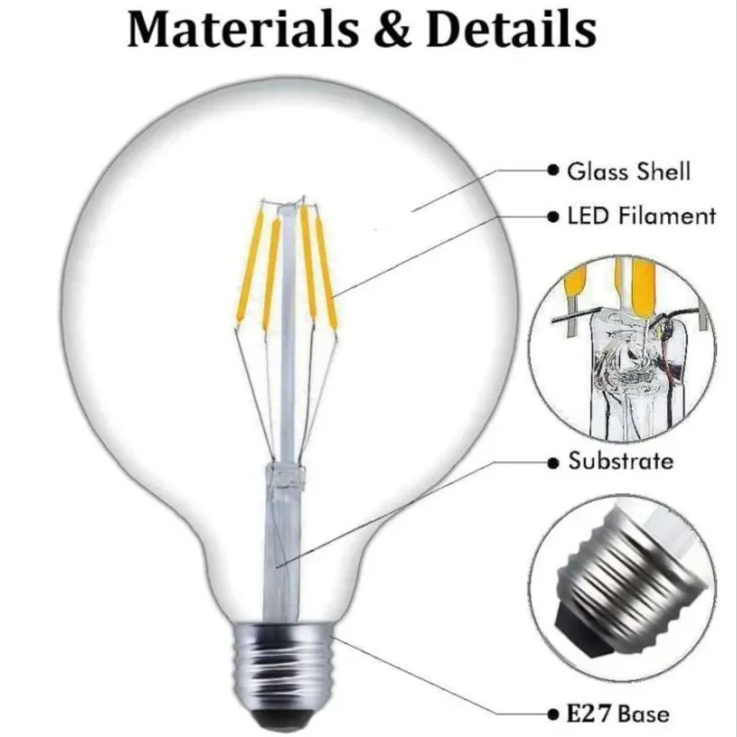 หลอดไฟวินเทจ G125 ฐาน E27 LED Filament  (4W, แสง Warm White)