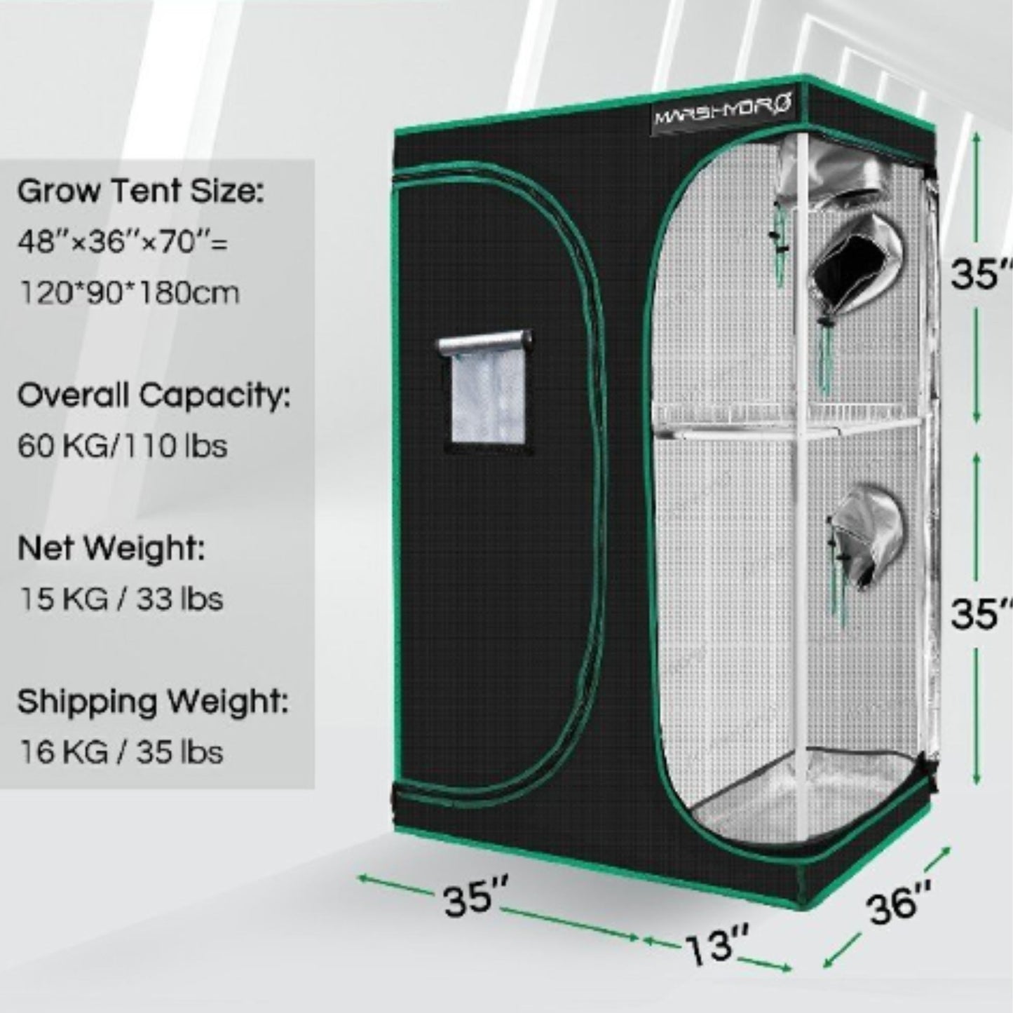 GROWING TOOLS | MASR HYDRO 2 IN 1 GROW TENT 120x90x180 CM