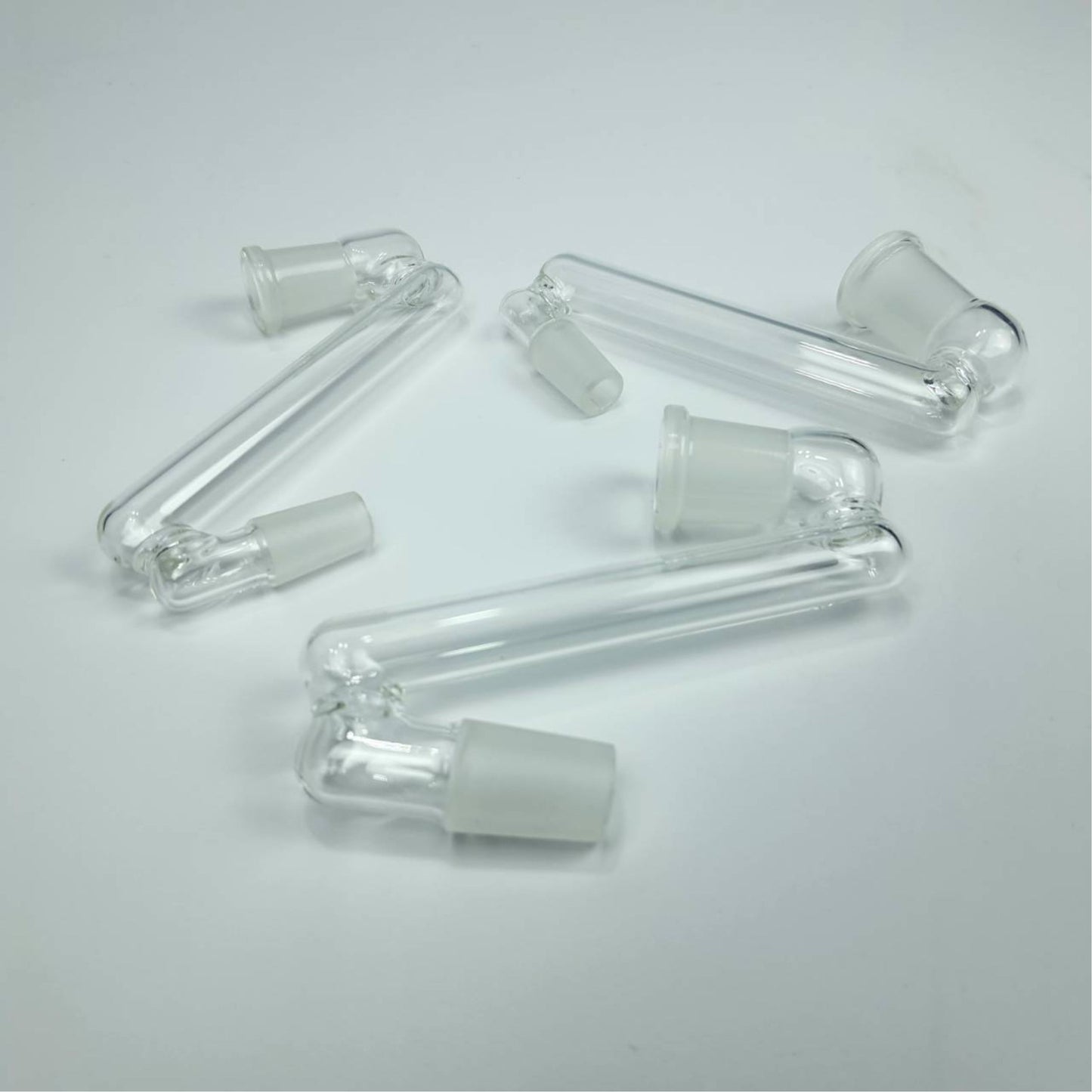 GLASS TUBE | 90 DEGREE DROP DOWN ADAPTTOR ASH CATCHER - 14MM MALE TO 14MM FEMALE /  14MM MALE TO 18MM FEMAL /  18MM MALE TO 18MM FEMAL