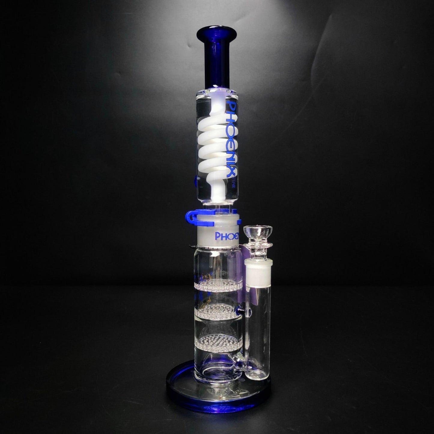 Glass Bong | PHOENIX STAR STRAIGHT LEGO WITH TRIPLE HONEYCOMB PERCOLATOR 15INCH | WHITE CLIP