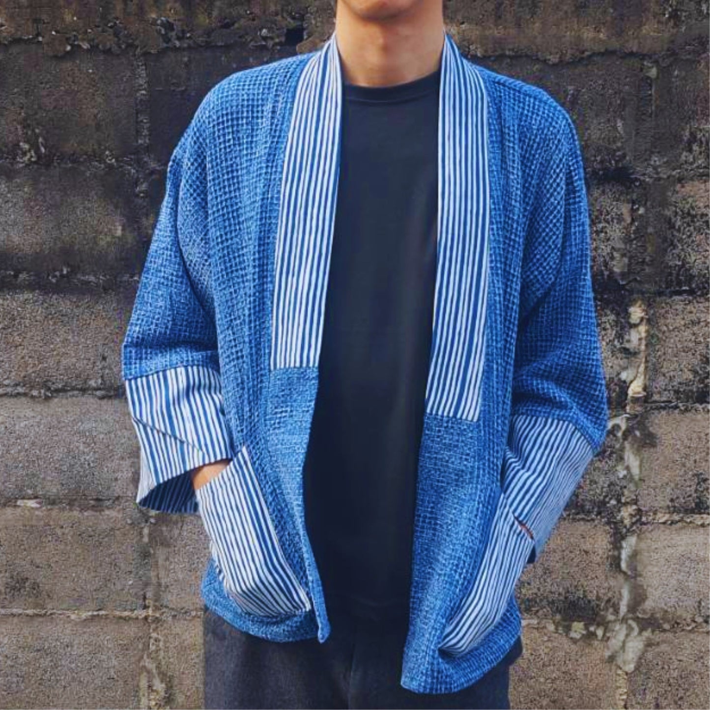 RAK MAE รักแม่ | COMFY SLIM - FIT KIMONO HONEYCOMB PATTERN COTTON ROBE - CLASSIC INDIGO BLUE (FREESIZE)