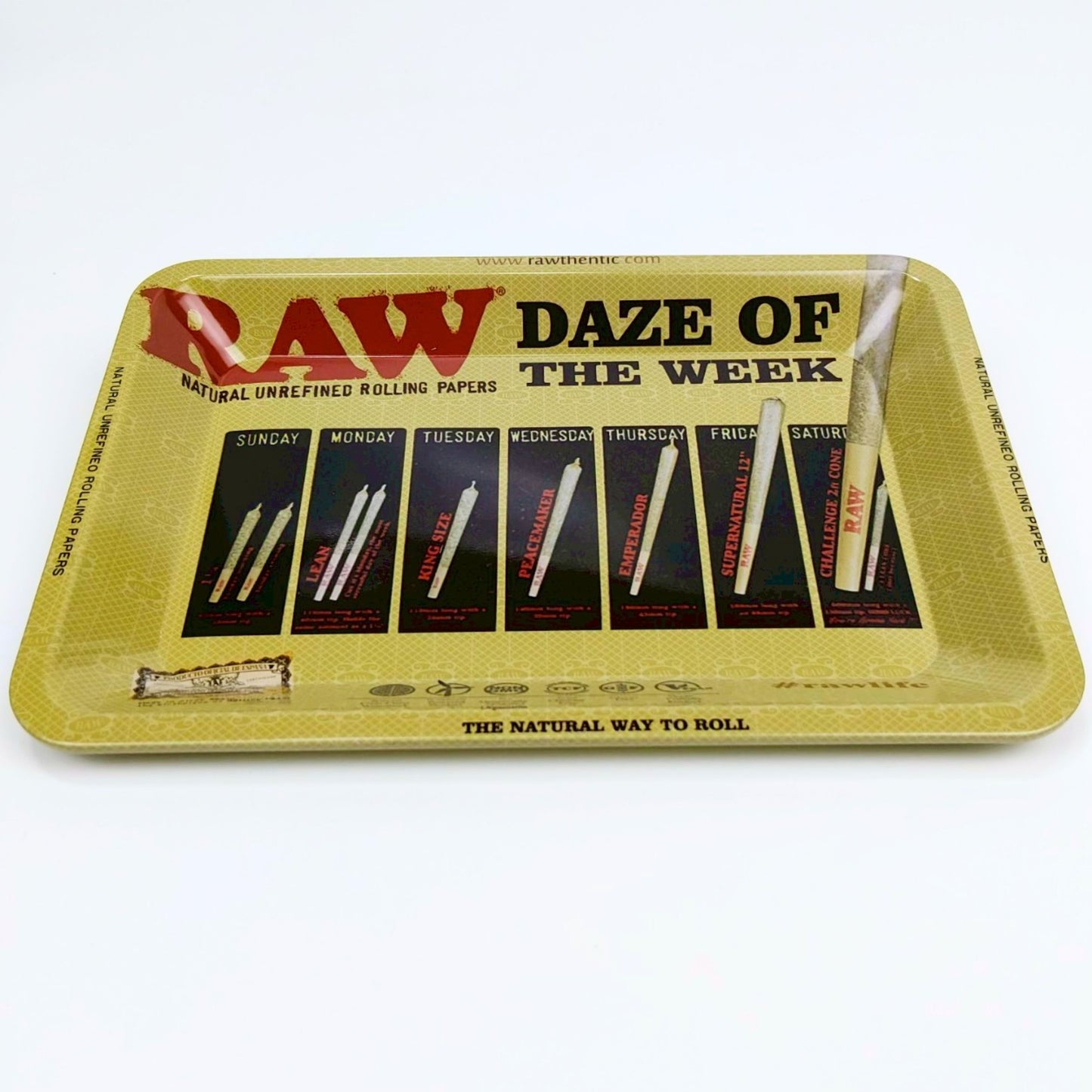 TRAY | RAW - DAZE OF THE WEEK MINI METAL ROLLING TRAY SIZE : 12.5X18 CM