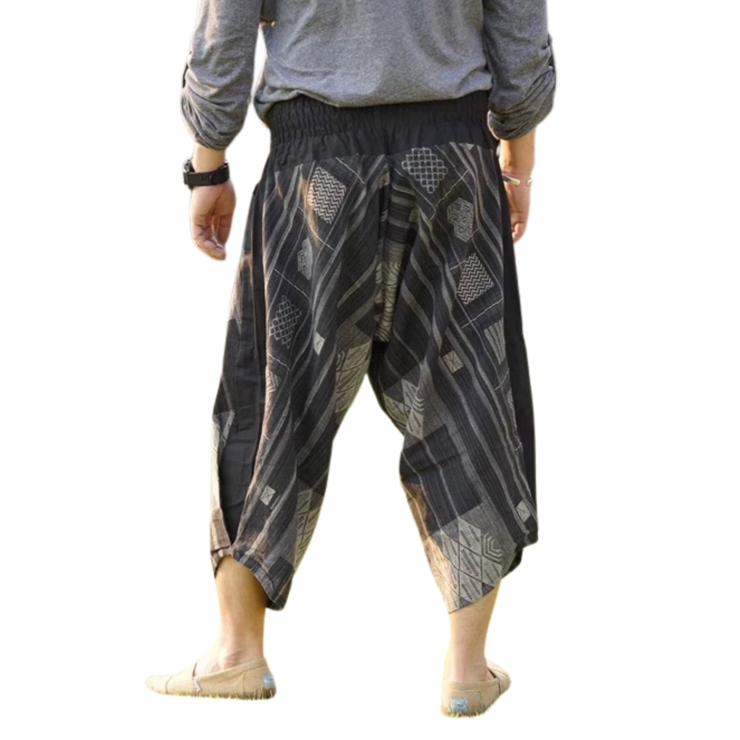 RAK MAE รักแม่ | COMFY CHIANG MAI COTTON JOGGER SHORTS PANTS (SAMURAI FINISH) - BLACK RECTANGLE WAGARA (REGULAR SIZE)