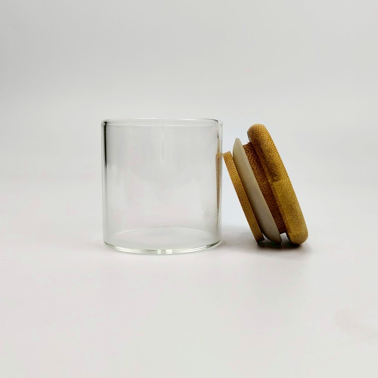 GLASS JAR | SMALL GLASS JAR WITH WOODEN LID SIZE: 50 x 50MM - 50ML