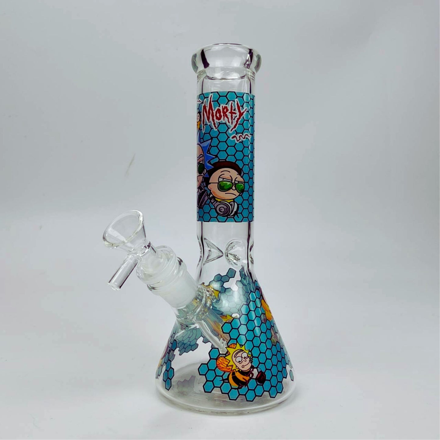 GLASS BONG | RICK AND MORTY HONEYCOMB BLUE 9 INCH 5MM THICKNESS