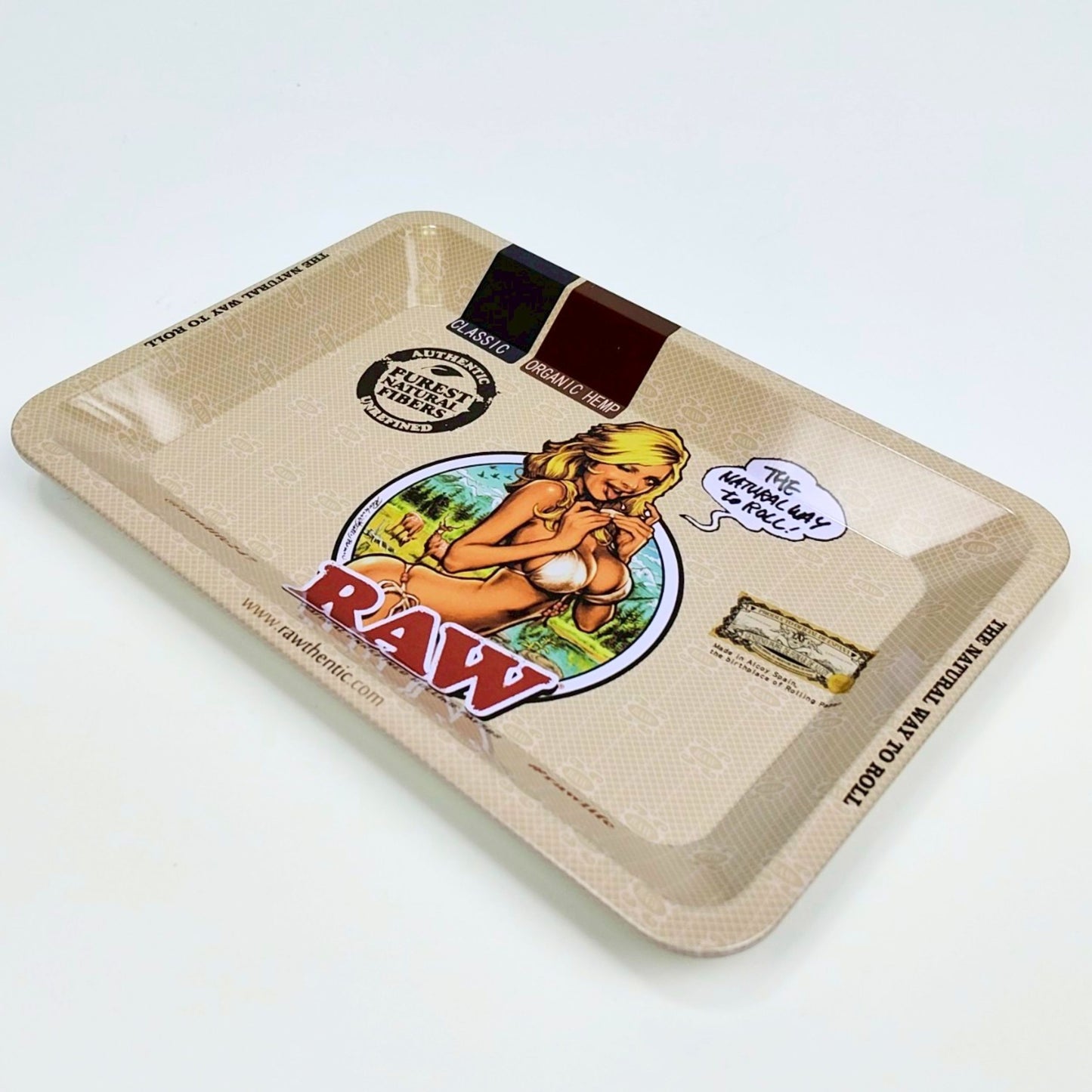 TRAY | RAW - BIKINI GIRL MINI METAL ROLLING TRAY SIZE : 12.5X18 CM