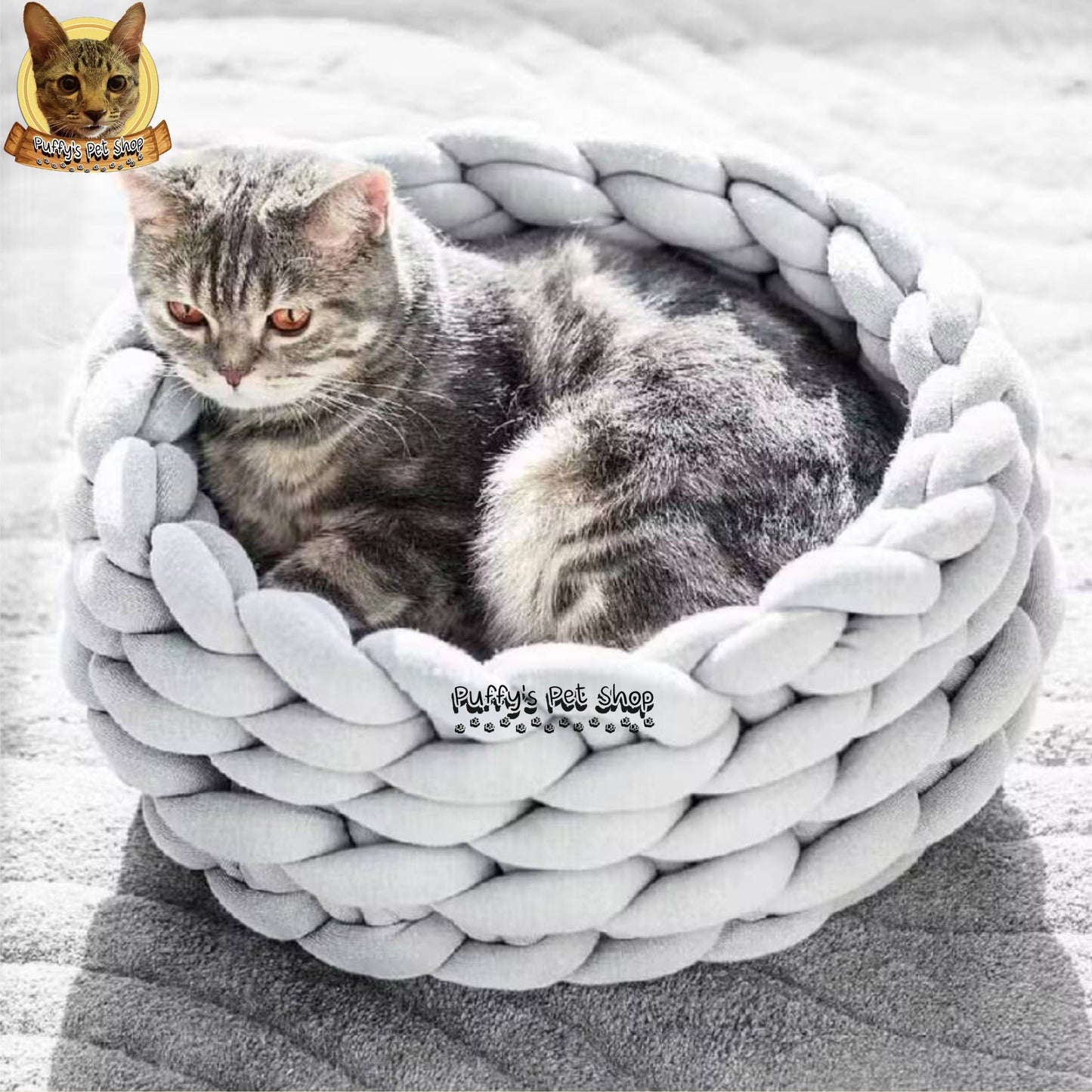 Puffy's Pet Shop | Knitted Cotton Basket Bed for Cats & Dogs ที่นอนสัตว์เลี้ยง น้องหมาและน้องแมว ทรงตะกร้า ผลิตจากผ้าฝ้ายถัก ขนาด 35 / 40 / 45 ซม.