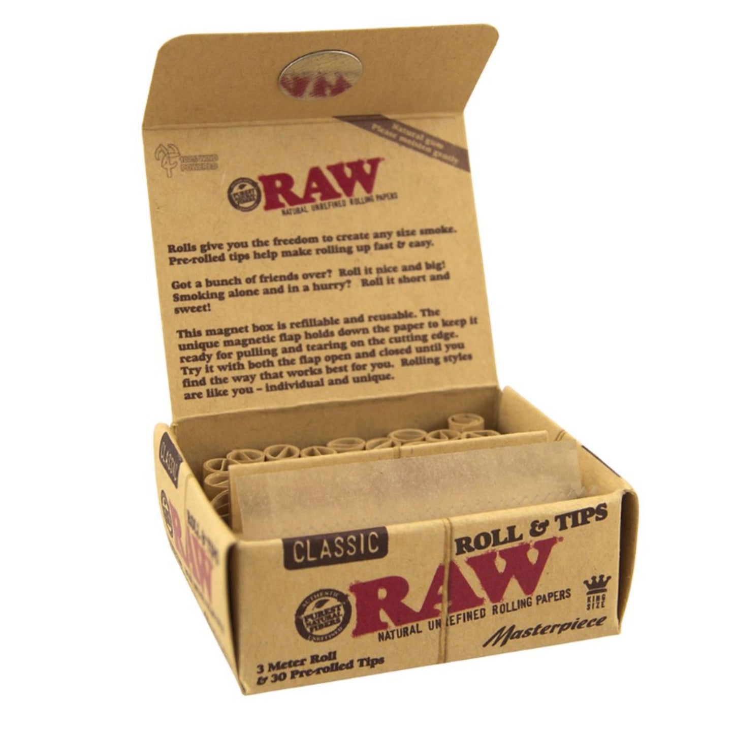 ROLLING PAPER | RAW MASTERPIECE 3 METER ROLL &amp; PRE-ROLLED TIPS