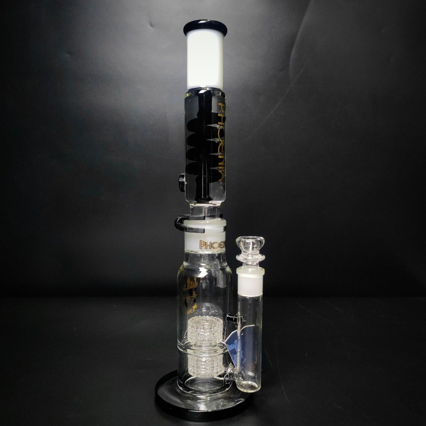 Glass Bong | PHOENIX LEGO STRAIGHT WITH DOUBLE MATRIX PERCOLATOR BLACK CLIP 15 INCH