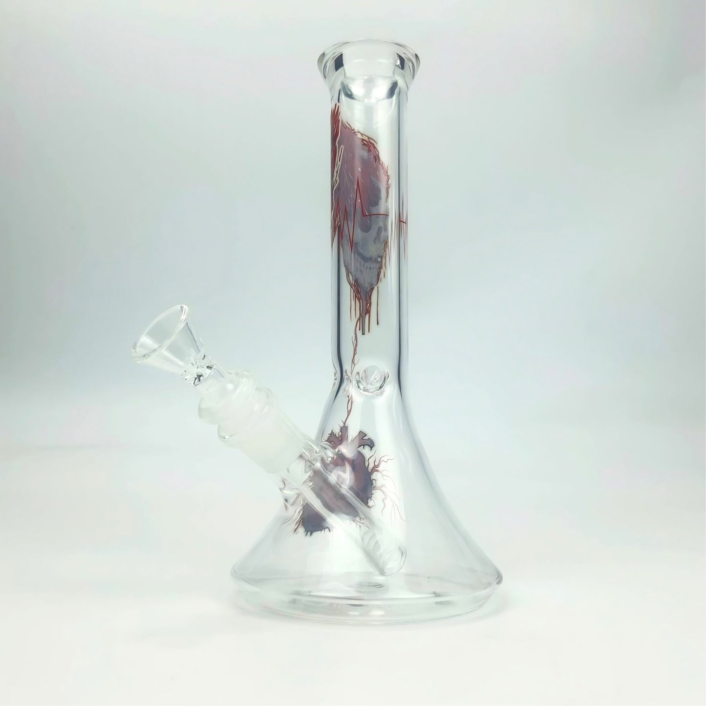GLASS BONG | CRIMSON HEART GLOW IN THE DARK BEAKER 9INCH 5MM THICKNESS