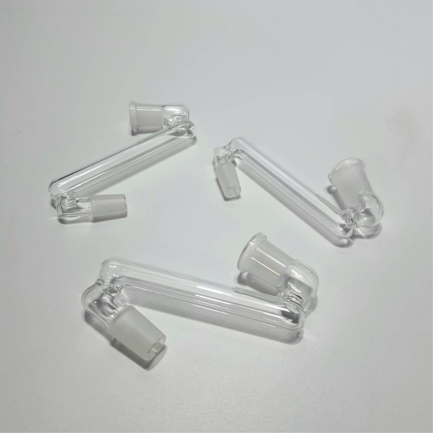 GLASS TUBE | 90 DEGREE DROP DOWN ADAPTTOR ASH CATCHER - 14MM MALE TO 14MM FEMALE /  14MM MALE TO 18MM FEMAL /  18MM MALE TO 18MM FEMAL