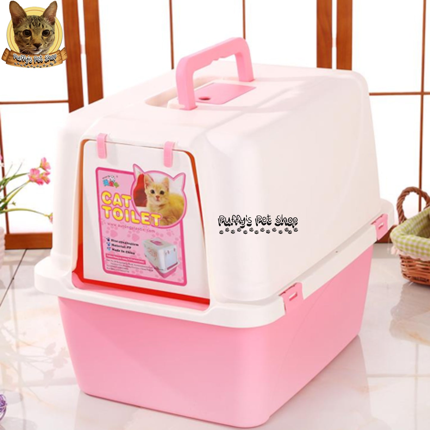 Puffy's Pet Shop | Closed-Top Cat Toilet ห้องน้ำแมวทรงปิด พร้อมหน้าต่างด้านบนปรับเปิด – ปิด ลดกลิ่นไม่พึงประสงค์ได้ ขนาด 49 x 40 x 42 ซม