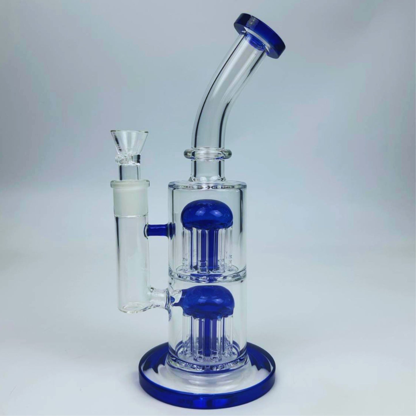 GLASS BONG | STRAIGHT GLASS RIG 10.5 INCH 18MM JOINT BUILT IN DOUBLE WATERFALL PERC - 16 ARM DIFFUSER THICKEN BASE AND COLOR TOP