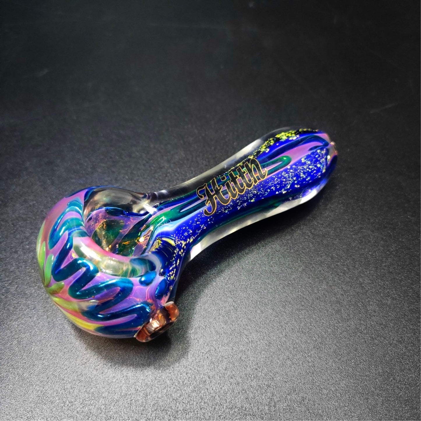 PIPE | HITTN BLUE ALIEN DICHROIC GLASS SPOON PIPE 4 INCH