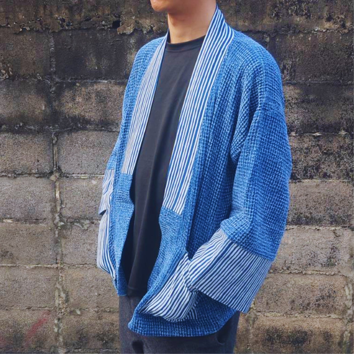 RAK MAE รักแม่ | COMFY SLIM - FIT KIMONO HONEYCOMB PATTERN COTTON ROBE - CLASSIC INDIGO BLUE (FREESIZE)