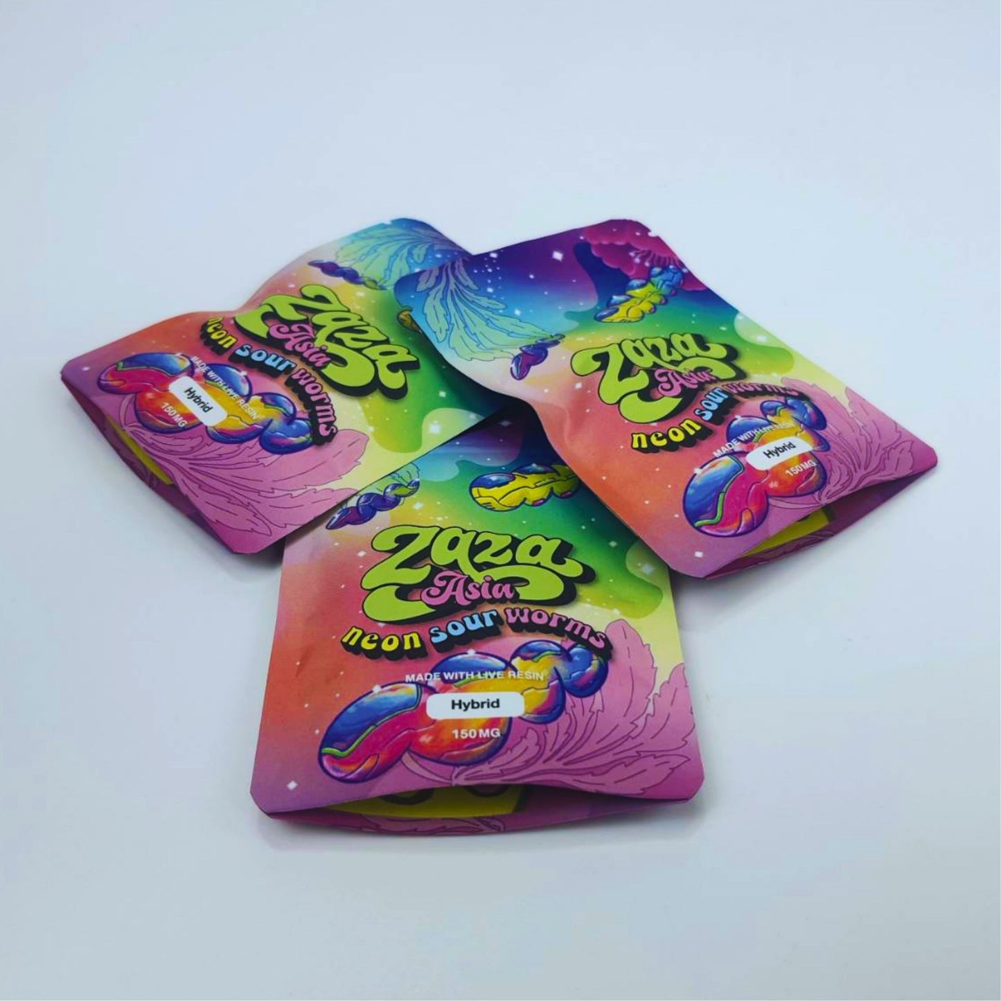 EDIBLES | JELLY ZAZA ASIA - NEON SOUR WORMS 150MG EDIBLES GUMMY INFUSED THC SNACK