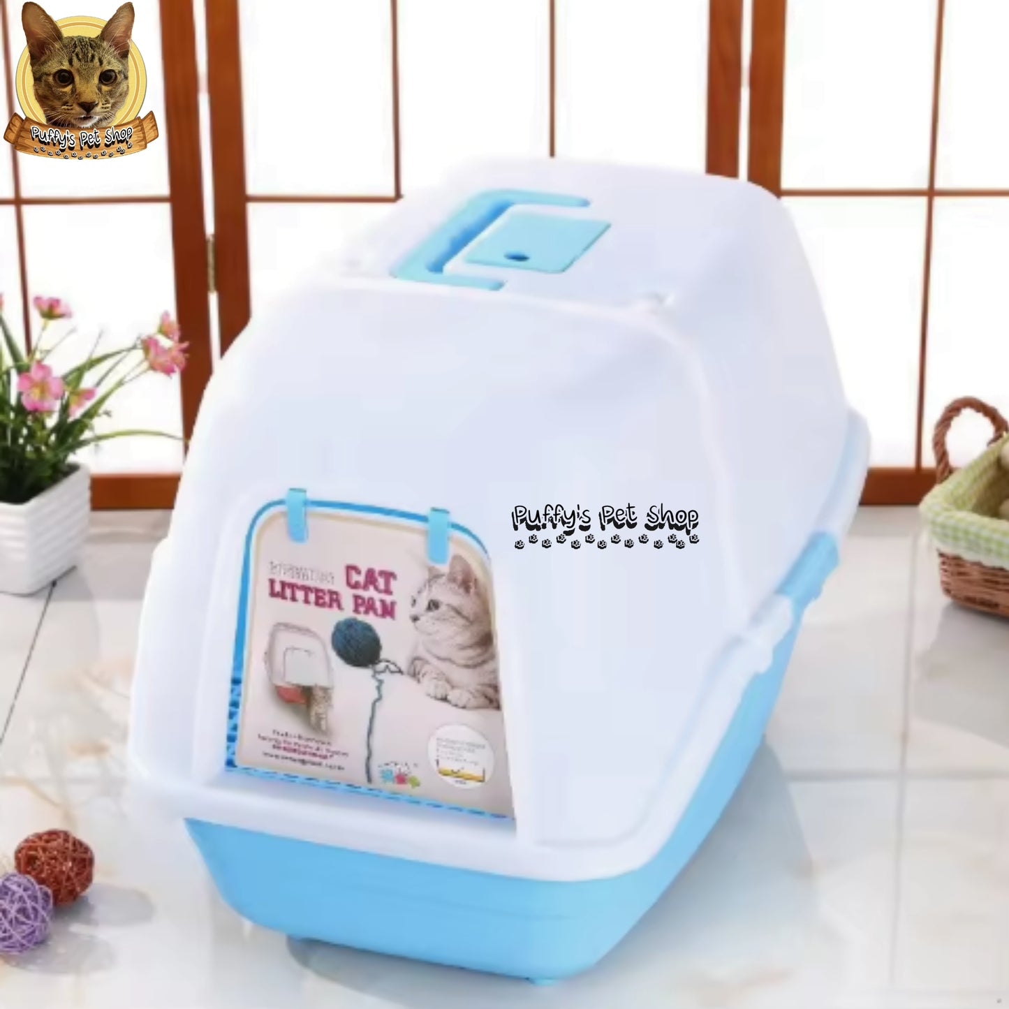 Puffy's Pet Shop | Minimal Cat Toilet ห้องน้ำแมวสไตล์โมเดิร์น พร้อมอุปกรณ์พลั่วตักทราย ขนาด 54 x 46 x 44 ซม