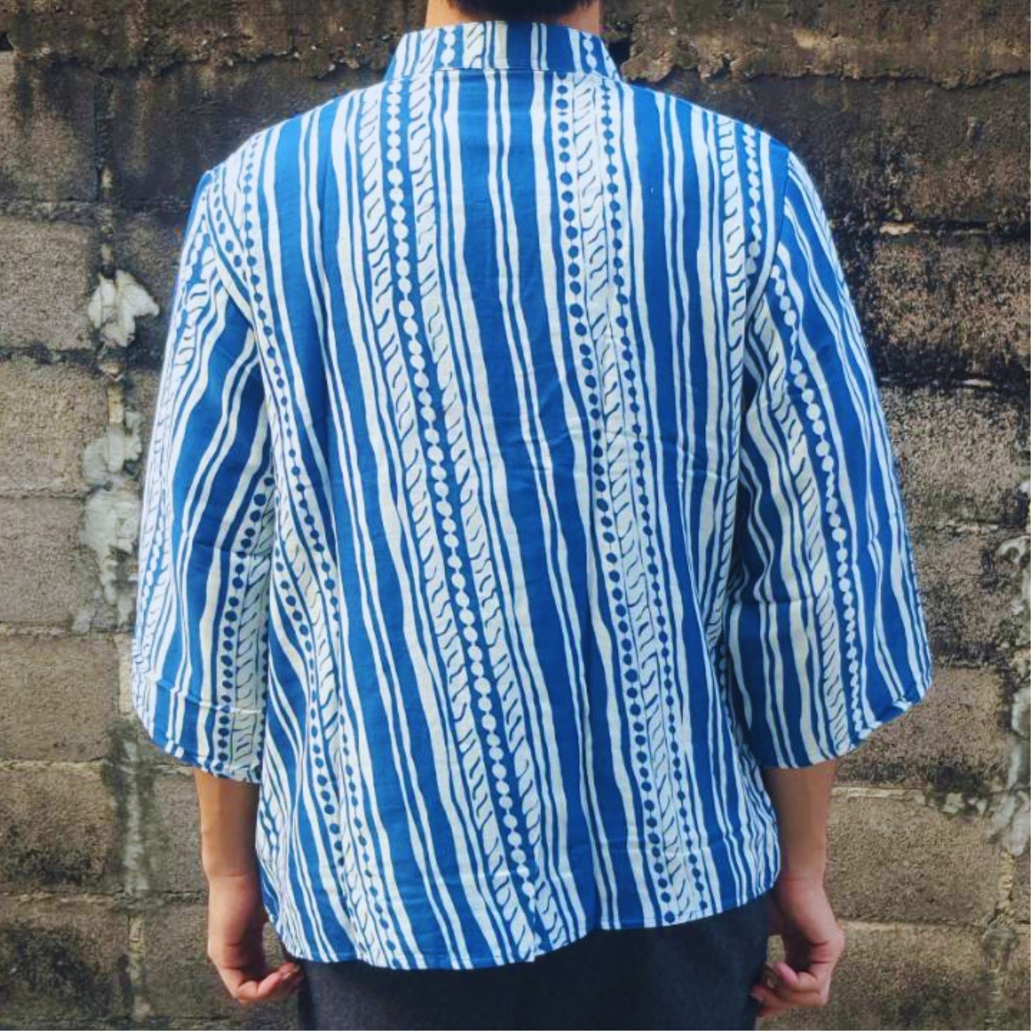 RAK MAE รักแม่ | COMFY HAWAIIAN COTTON ROBE STIRT - TRIBAL HAND DRAWN STRIPE