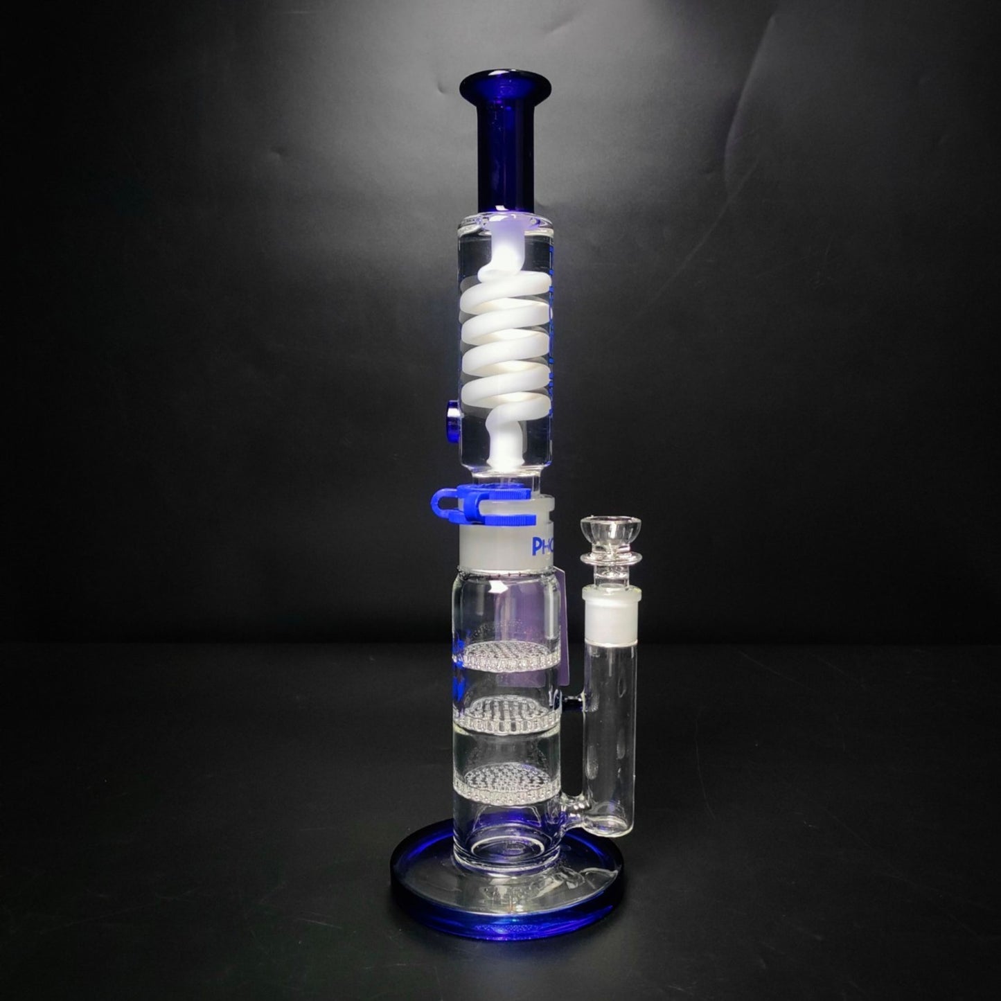 Glass Bong | PHOENIX STAR STRAIGHT LEGO WITH TRIPLE HONEYCOMB PERCOLATOR 15INCH | WHITE CLIP