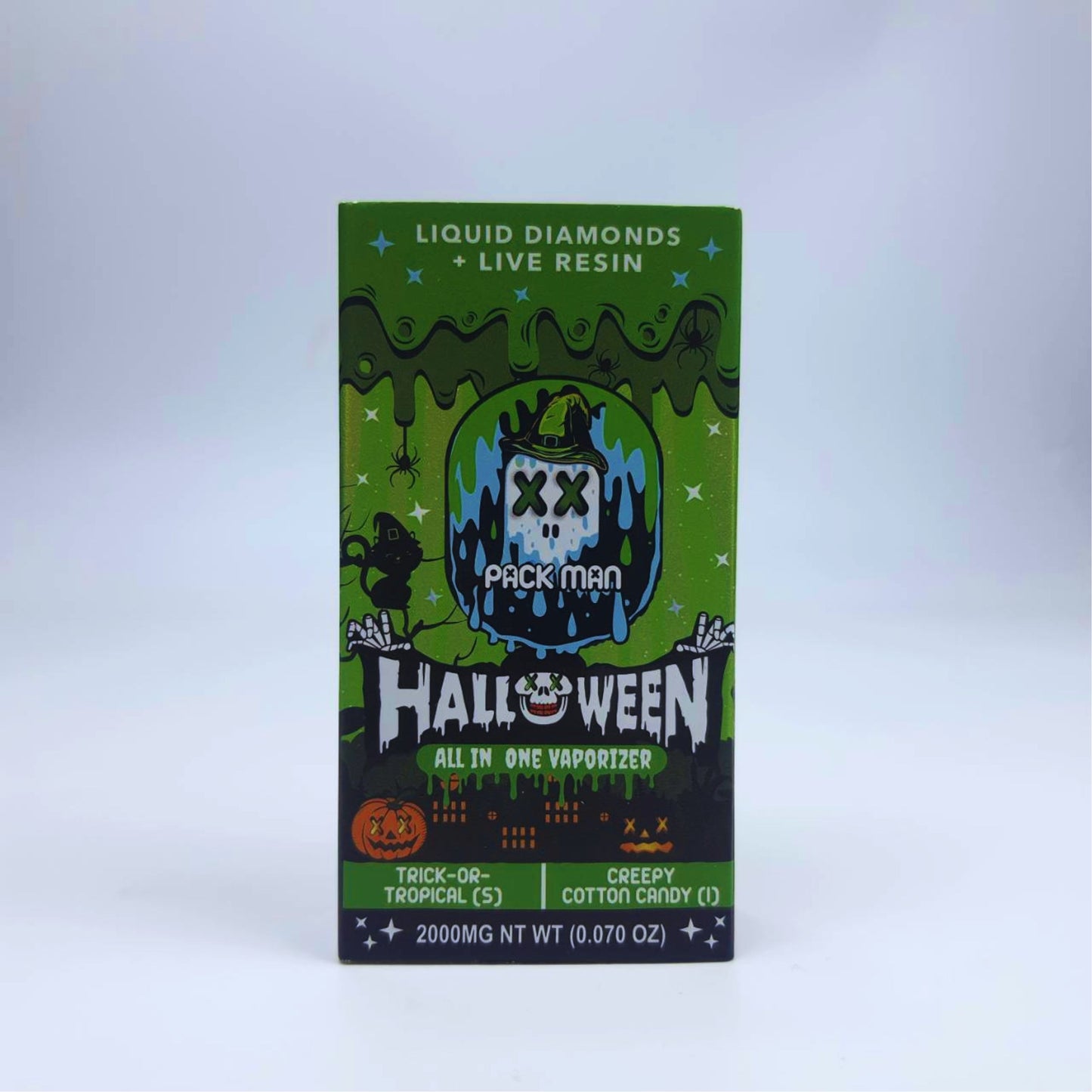PACK MAN - LIQUID DIAMONDS + LIVE RESIN HALLOWEEN 2.0ML | TRICK- OR-TROPICAL (S) | CREEPY COTTON CANDY (I)