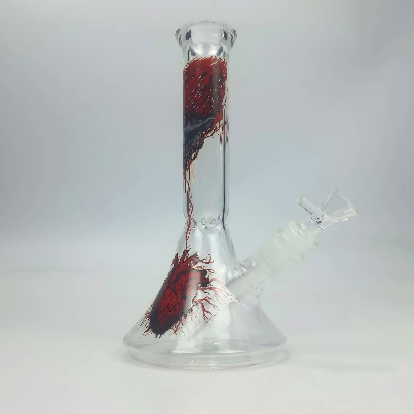 GLASS BONG | CRIMSON HEART GLOW IN THE DARK BEAKER 9INCH 5MM THICKNESS