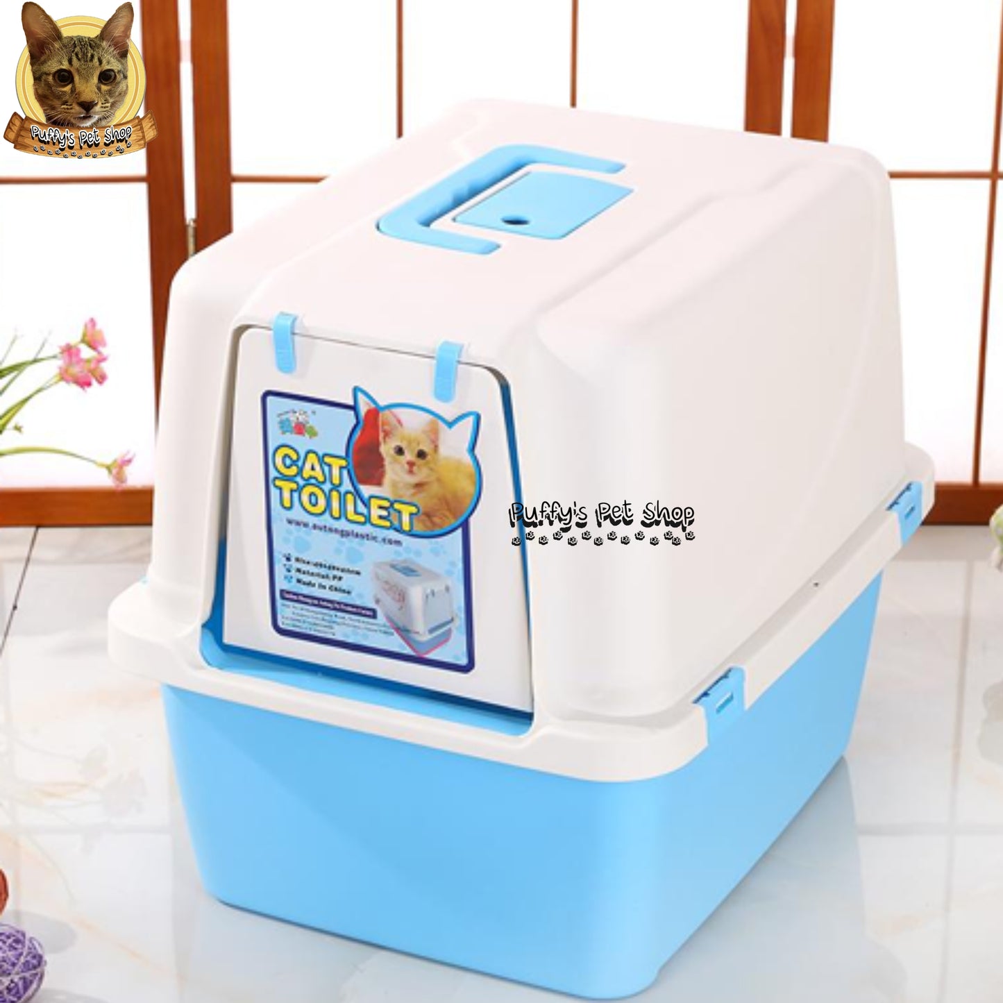 Puffy's Pet Shop | Closed-Top Cat Toilet ห้องน้ำแมวทรงปิด พร้อมหน้าต่างด้านบนปรับเปิด – ปิด ลดกลิ่นไม่พึงประสงค์ได้ ขนาด 49 x 40 x 42 ซม