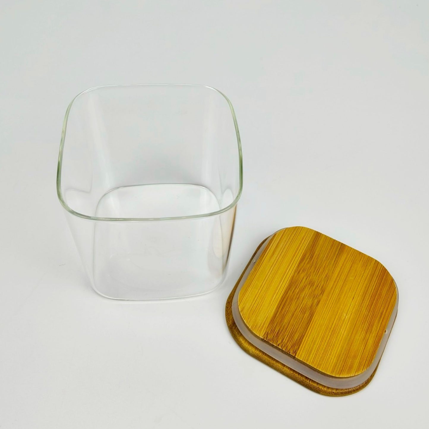 GLASS JAR | SQUARE GLASS JAR WITH WOODEN LID SIZE: 100 x 100MM - 700ML
