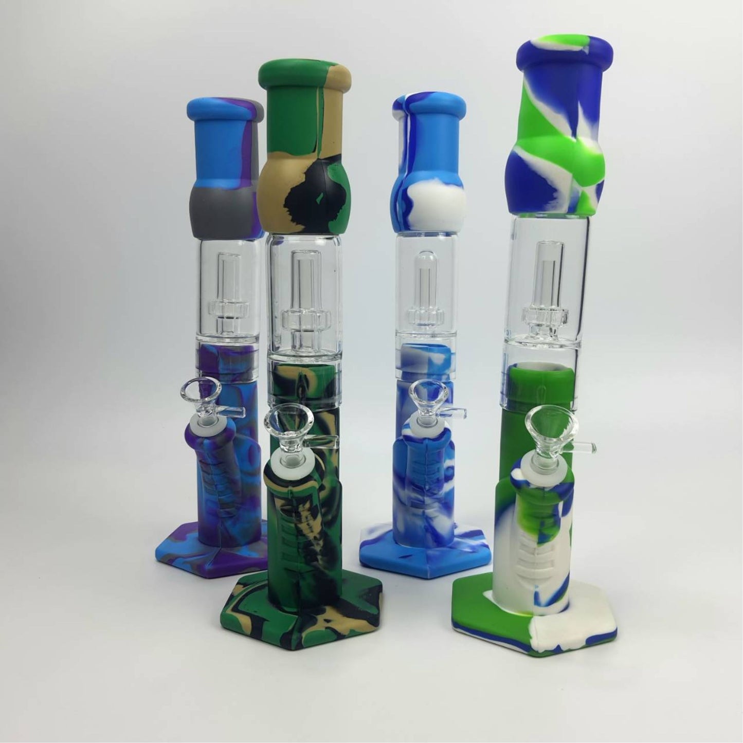 Glass Bong | SILICONE BONG WITH GLASS FILTER PERCOLATOR 14 INCH