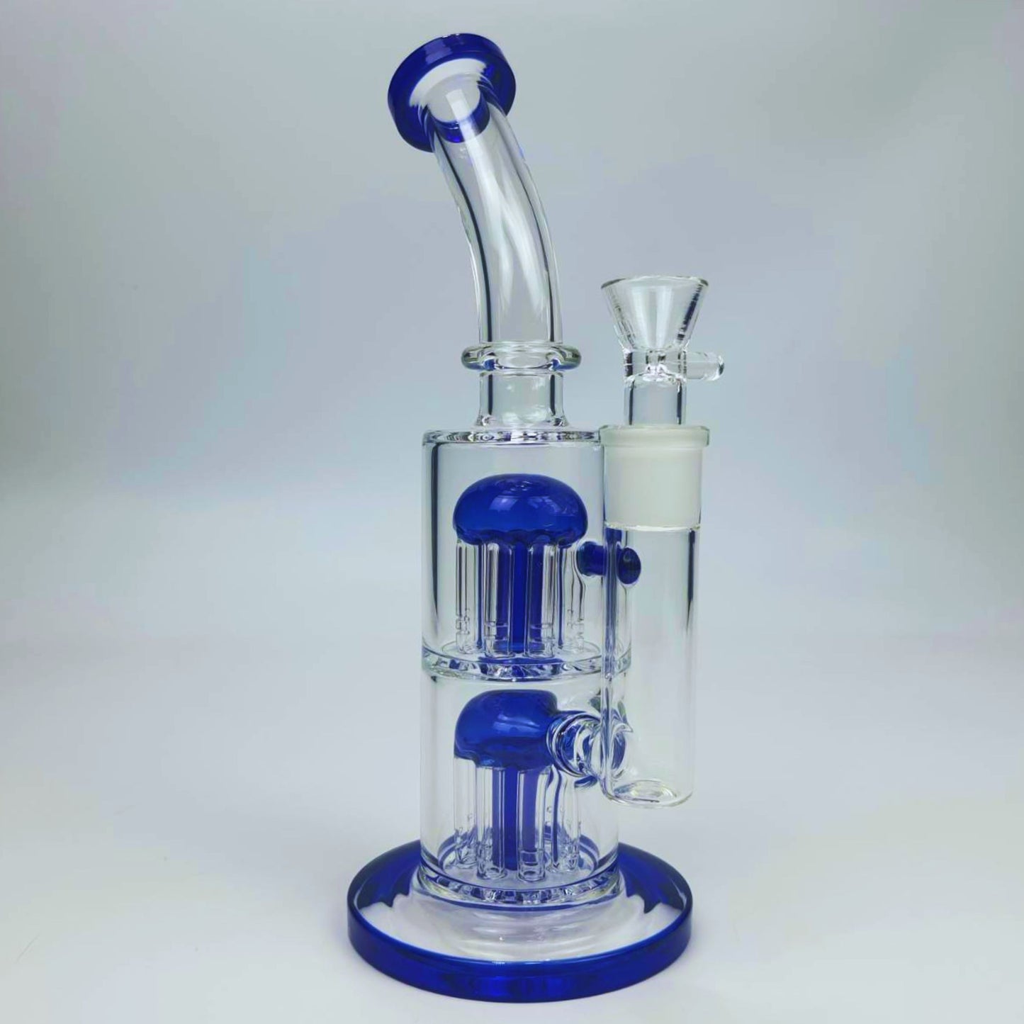 GLASS BONG | STRAIGHT GLASS RIG 10.5 INCH 18MM JOINT BUILT IN DOUBLE WATERFALL PERC - 16 ARM DIFFUSER THICKEN BASE AND COLOR TOP