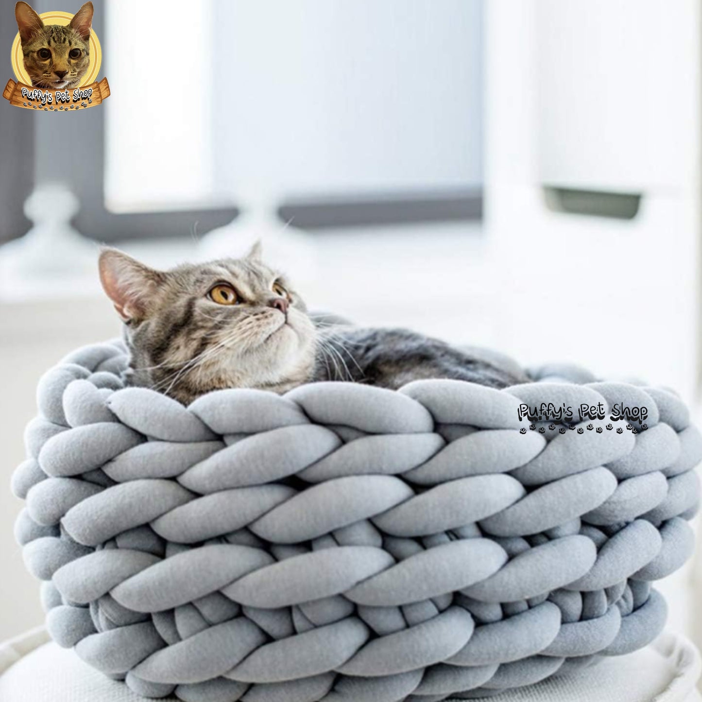 Puffy's Pet Shop | Knitted Cotton Basket Bed for Cats & Dogs ที่นอนสัตว์เลี้ยง น้องหมาและน้องแมว ทรงตะกร้า ผลิตจากผ้าฝ้ายถัก ขนาด 35 / 40 / 45 ซม.