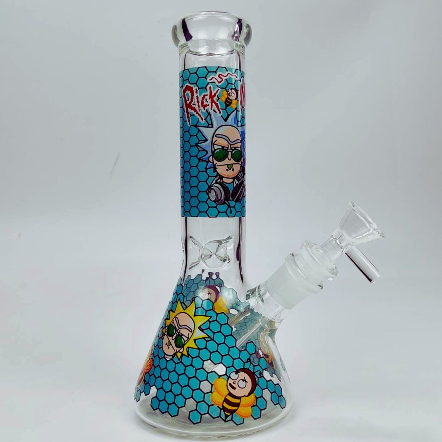 GLASS BONG | RICK AND MORTY HONEYCOMB BLUE 9 INCH 5MM THICKNESS