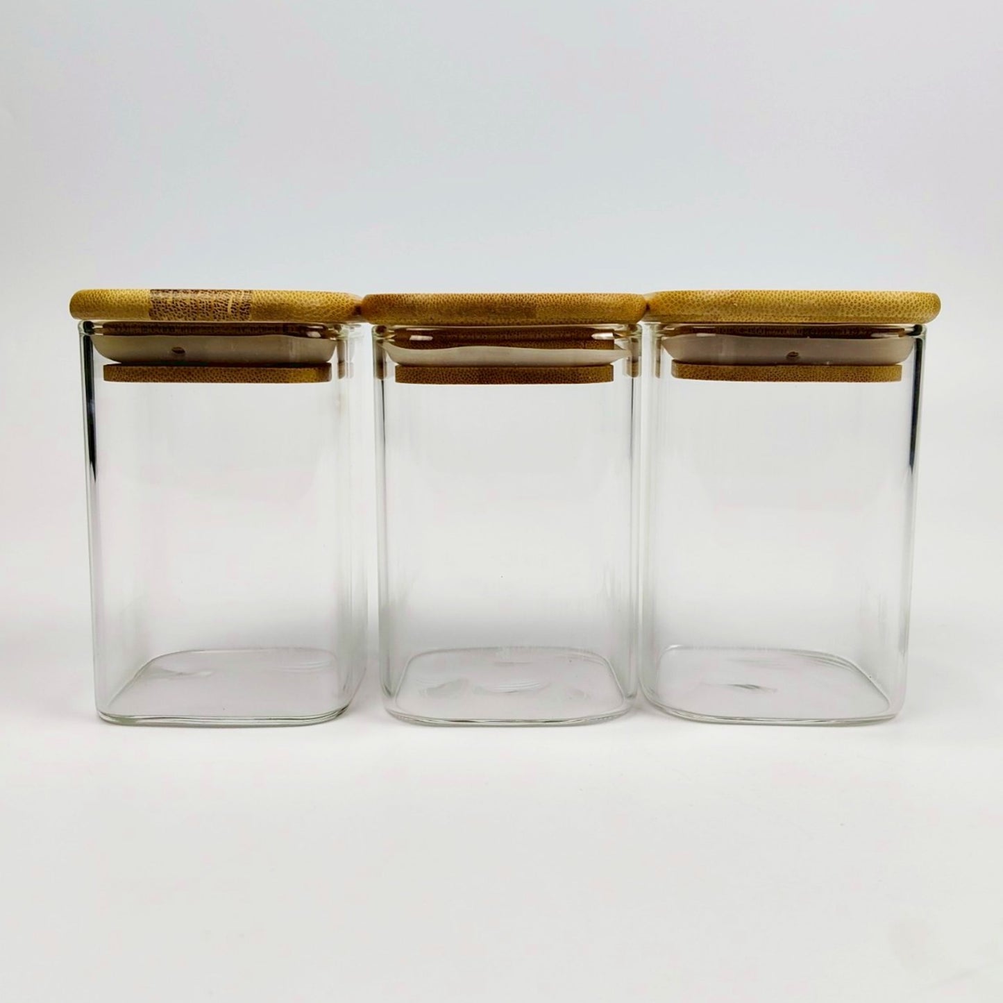 GLASS JAR | SQUARE GLASS JAR WITH WOODEN LID SIZE: 60 x 90MM - 200ML