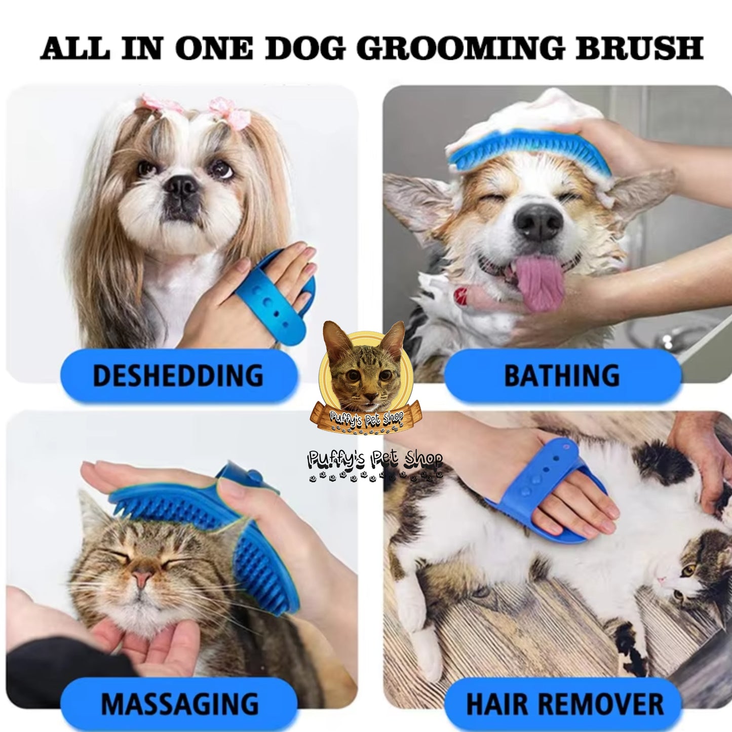 Puffy's Pet Shop | Pet Bath Brush แปรงยางอาบน้ำคุณภาพสูง สำหรับสุนัขและแมว  ขนาด 13 x 8 ซม.