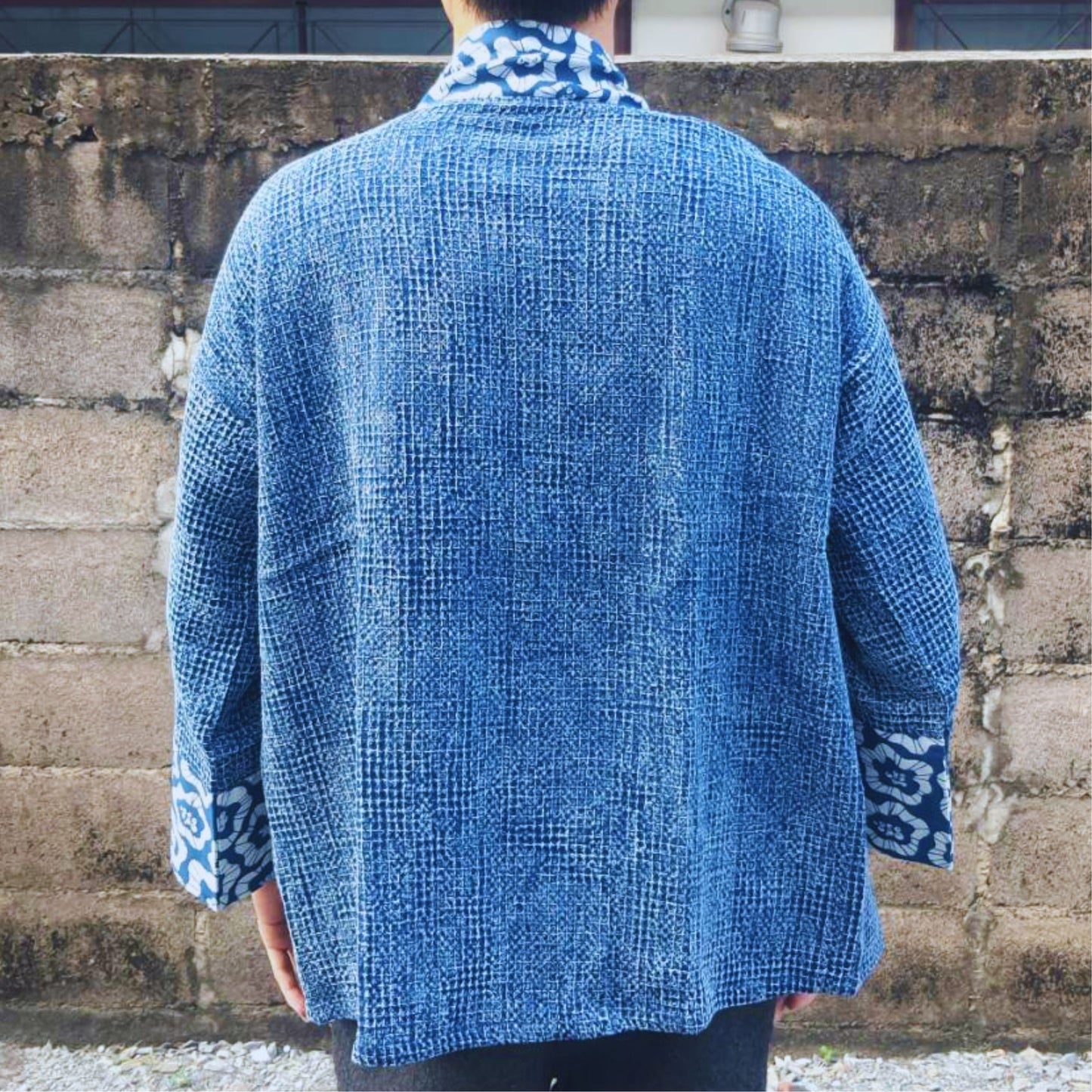 RAK MAE รักแม่ | COMFY SLIM - FIT KIMONO HONEYCOMB PATTERN COTTON ROBE - BLUE COTTON STRIPE (FREESIZE)