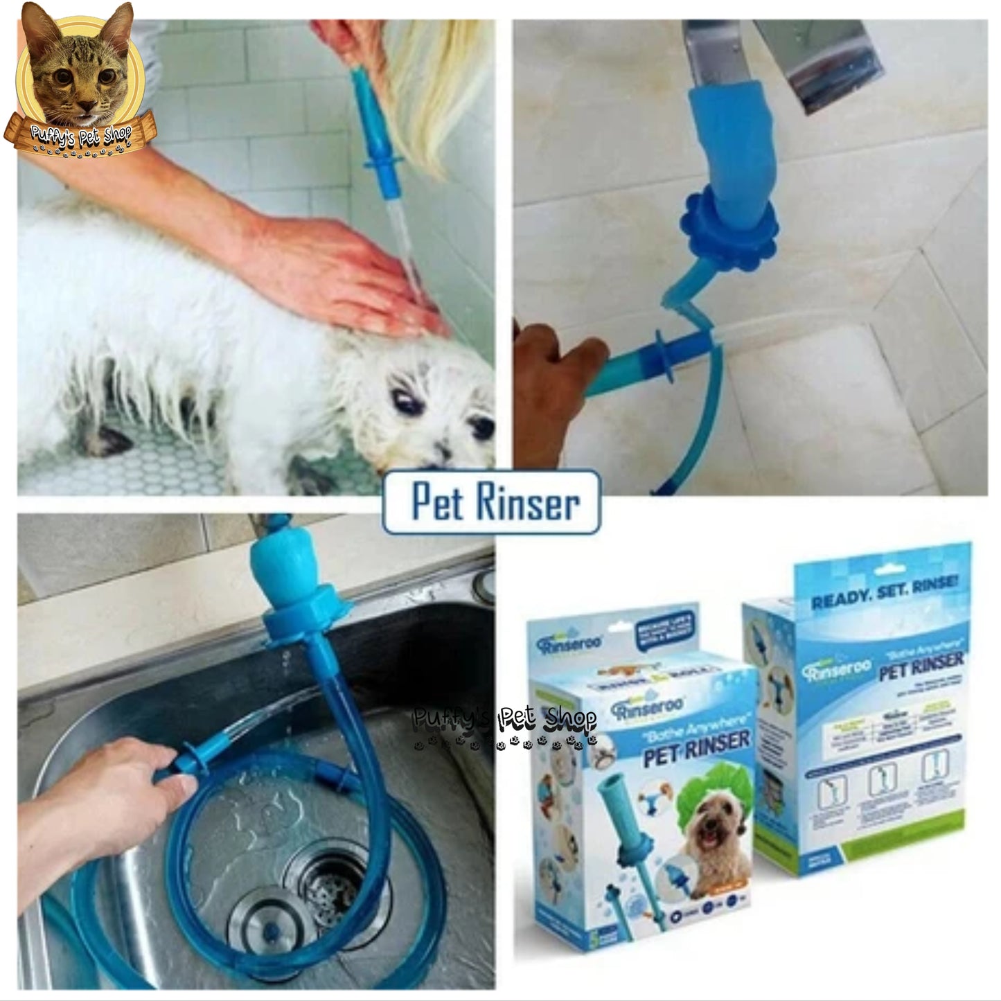 Puffy's Pet Shop | Pet Bath Faucet Attachment for Dogs & Cats หัวต่อก๊อกอาบน้ำซิลิโคนสำหรับสุนัขและแมว  กว้าง 3 ซม. ยาว 1.5 เมตร