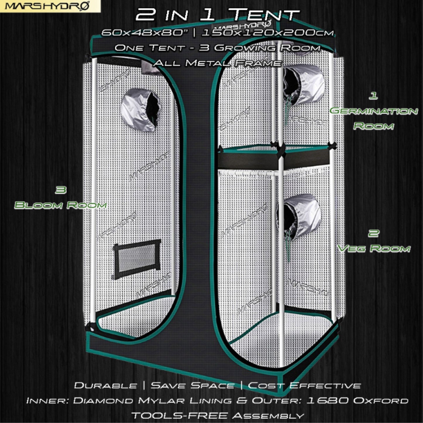 GROWING TOOLS | MASR HYDRO 2 IN 1 GROW TENT 150x120x200 CM